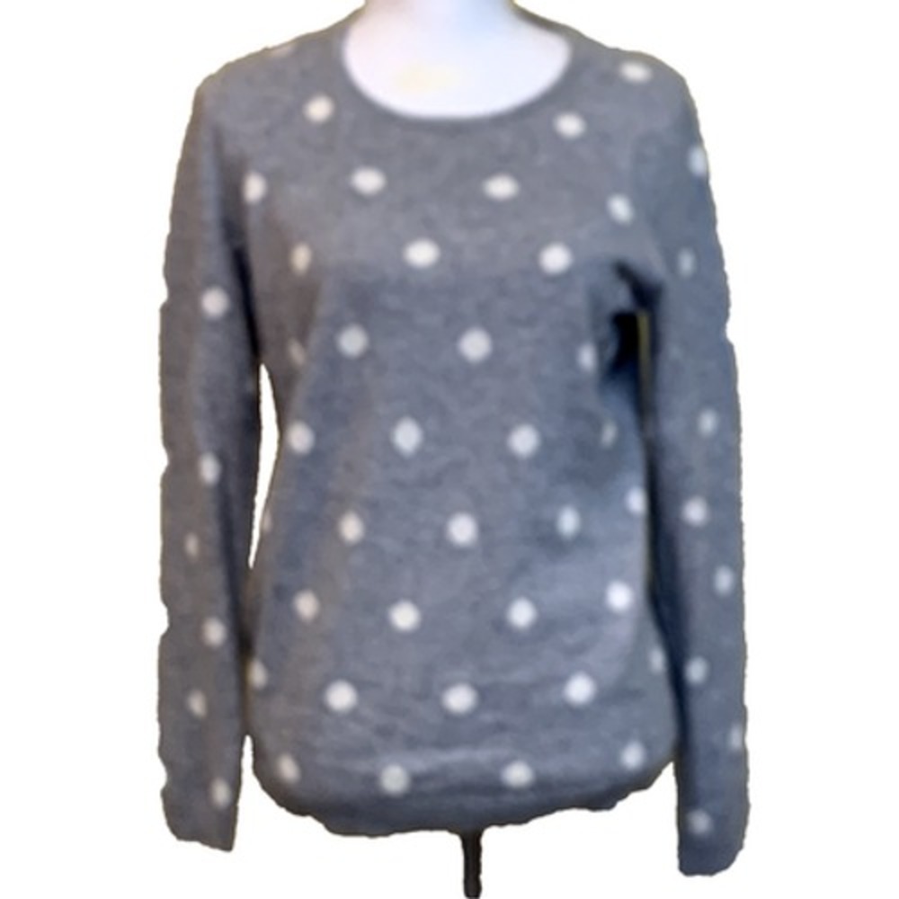 Talbots Grey Polka Dot Cashmere Sweater M Preppy Old Money Quiet Luxury Classic